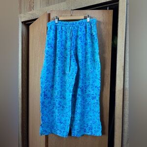 Planet Red (Size M) Floral Rayon Ankle Pants Boho Festival Beach Lounge